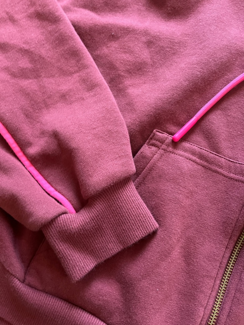JoyLab Maroon Cropped Hoodie with Hot Pink Drawcords - Picture 3 of 9